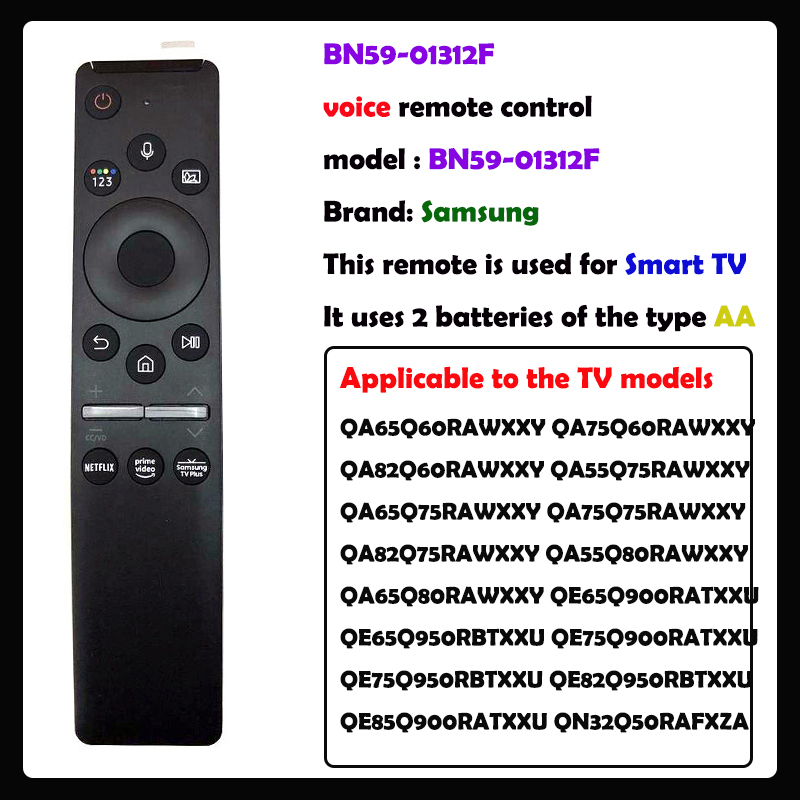 Samsung เสียงระยะไกล BN59-01312F สําหรับ Samsung 4K QLED บลูทูธทีวีรีโมทคอนโทรล QN85Q70RAFXZA QN55Q8