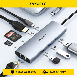 Pisen อะแดปเตอร์ฮับ USB C Type C เป็น USB 3.0 HDMI 8 in 1RJ45 PD100W 5 in 1 สําหรับคอมพิวเตอร์