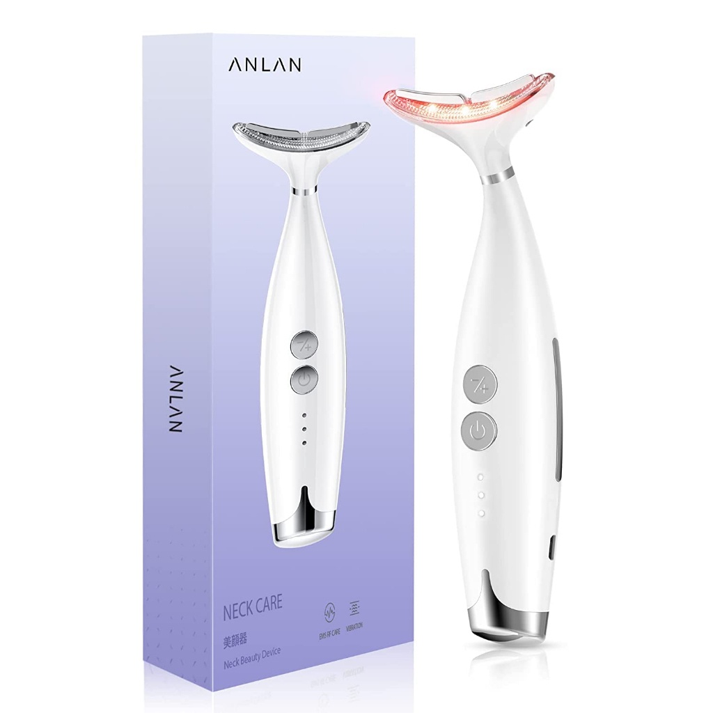 ANLAN เครื่องนวดหน้า เครื่องนวดคอ เครื่องนวดกัวซาไฟฟ้า RF/EMSช่วยยกกระชับใบหน้า/คอ หน้าเรียว ลดริ้วรอยคอ โฟตอนบําบัดผิวกระชับต่อต้านริ้วรอย