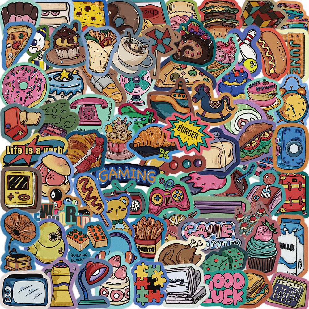 80PCS Retro Carnival Graffiti สติกเกอร์กันน้ําสําหรับหมวกกันน็อคแล็ปท็อปโน้ตบุ๊ค Decal
