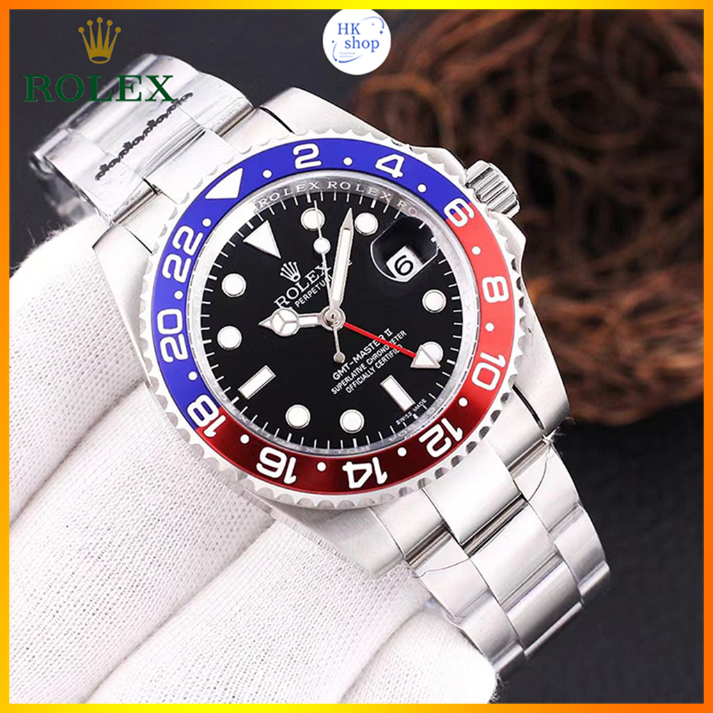 โร♛Lex Top GMT Mens Mechanical Watch Business Sports Stainless Steel Waterproof Watch