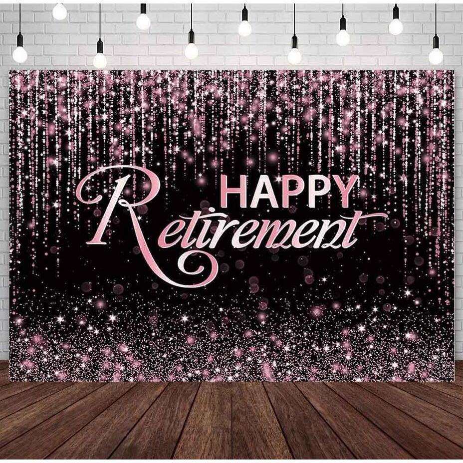 Happy Retirement ฉากหลังถ่ายภาพ พื้นหลังสีโรสโกลด์ กลิตเตอร์ สีทอง อุปกรณ์ประกอบฉาก แบนเนอร์เกษียณอายุแฮปปี้ ปาร์ตี้ สตูดิโอถ่ายภาพ