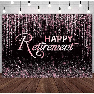 Happy Retirement ฉากหลังถ่ายภาพ พื้นหลังสีโรสโกลด์ กลิตเตอร์ สีทอง อุปกรณ์ประกอบฉาก แบนเนอร์เกษียณอายุแฮปปี้ ปาร์ตี้ สตูดิโอถ่ายภาพ