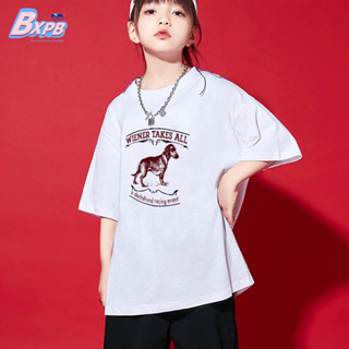 Bxpb เสื้อยืดลําลอง ผ้าฝ้าย แขนสั้น พิมพ์ลายลูกสุนัข ทรงหลวม คุณภาพสูง แฟชั่นฤดูร้อน สําหรับเด็กผู้ชาย และเด็กผู้หญิง ไซซ์ 110-170