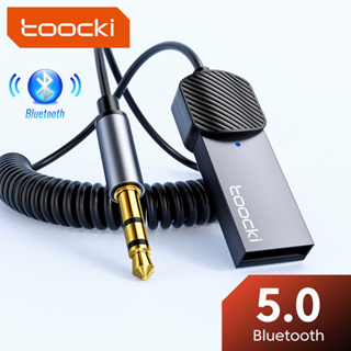 Toocki อะแดปเตอร์รับสัญญาณเสียงไร้สาย บลูทูธ 5.0 Aux USB เป็นแจ็คเสียงไมโครโฟน แฮนด์ฟรี 3.5 มม. สําหรับรถยนต์