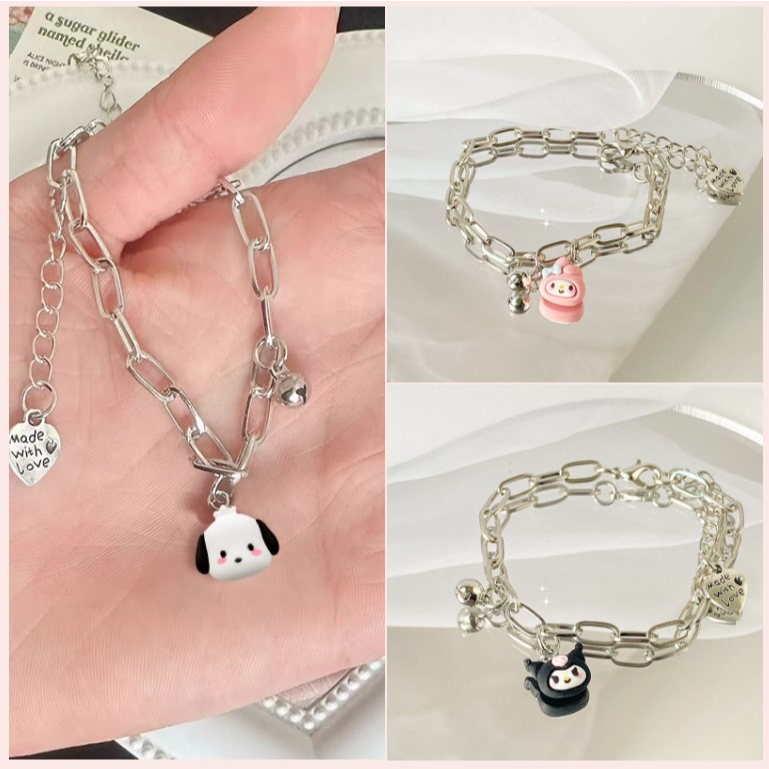 สร้อยข้อมือ จี้กระดิ่ง Pochacco น่ารัก สามารถปรับได้ สําหรับนักเรียน เพื่อน ของขวัญ