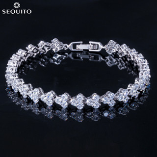 Sequito สร้อยข้อมือ กําไลข้อมือ ประดับเพทายคริสตัล สีเงิน คุณภาพสูง AAA CZ B190