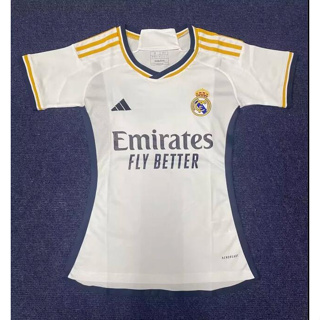 เสื้อกีฬาแขนสั้น ลายทีมฟุตบอล Real Madrid 2324 ชุดเหย้า สําหรับผู้หญิง ไซซ์ S - XXL