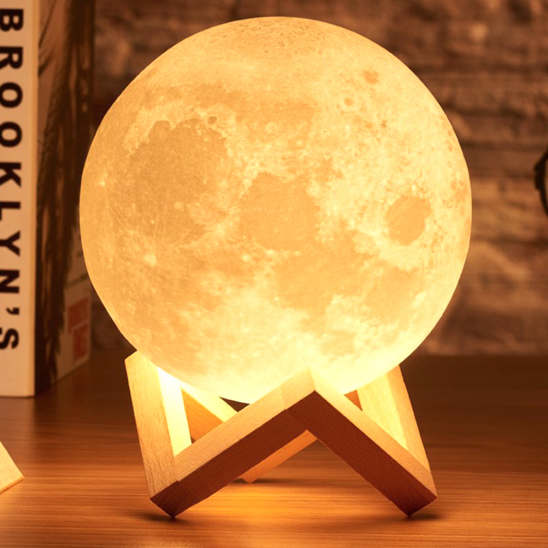 3d Moon Night Light LED โคมไฟตั้งโต๊ะสาวห้องนอนข้างเตียงตกแต่งบ้าน Lunar ไฟเทศกาลของขวัญ