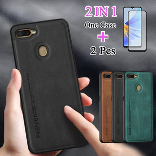 2 IN 1 เคสโทรศัพท์หนัง หรูหรา พร้อมฟิล์มกระจกนิรภัย โค้ง สําหรับ OPPO A5S A7 A12