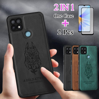 2 IN 1 เคสโทรศัพท์หนัง หรูหรา พร้อมฟิล์มกระจกนิรภัย โค้ง สําหรับ OPPO A15 A15S