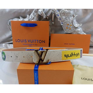 LV Louis Vuitton กางเกงยีน หนังวัวแท้ พิมพ์ลายตัวอักษร แฟชั่น