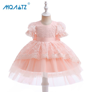 Mqatz ชุดเดรสเจ้าหญิง แขนสั้น แต่งลูกไม้ โบว์ สีขาว สําหรับเด็กผู้หญิง อายุ 2-6 ปี L5330