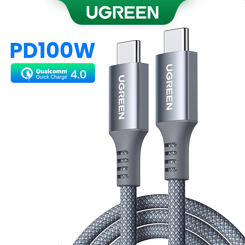 Ugreen 100W PD 3.0 USB-C เป็น USB-C PD ชาร์จเร็ว ซิลิโคนถัก อลูมิเนียม สายเคเบิลข้อมูล สําหรับ SAMSU