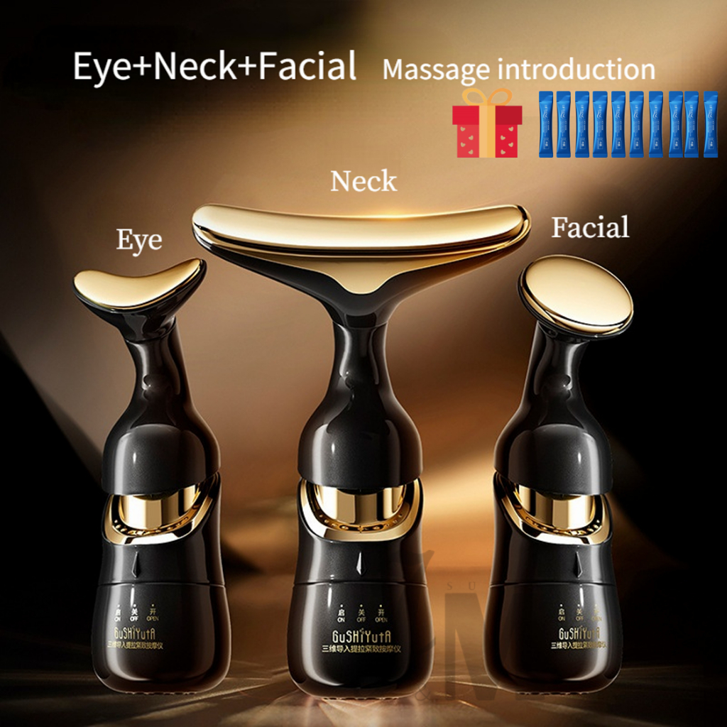 3 In 1 เครื่องนวดหน้า คอ ดวงตา ยกกระชับใบหน้า ต่อต้านริ้วรอย ฟื้นฟูผิว อุปกรณ์ความงาม