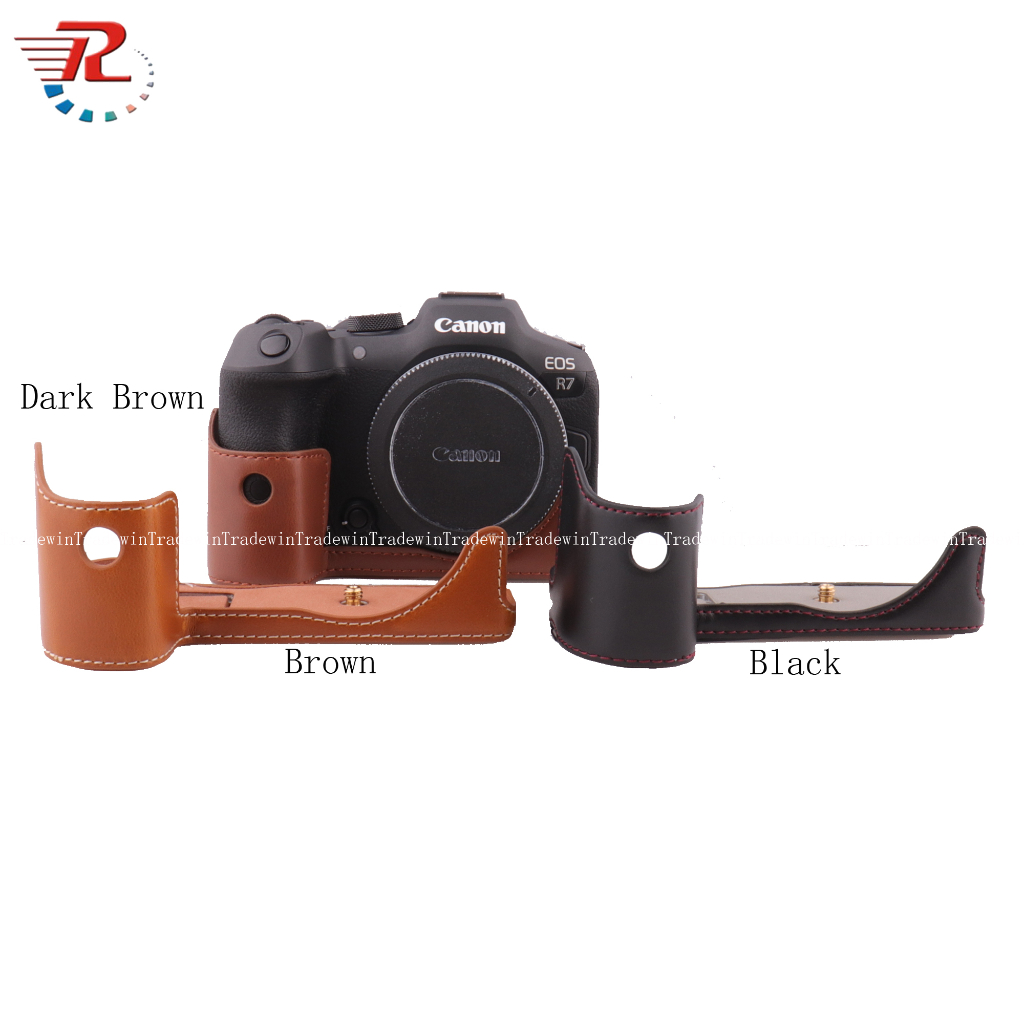Canon EOS R7 ฝาครอบเคสครึ่งกล้อง PU สําหรับ Canon EOS R7 พร้อมสายคล้องมือ