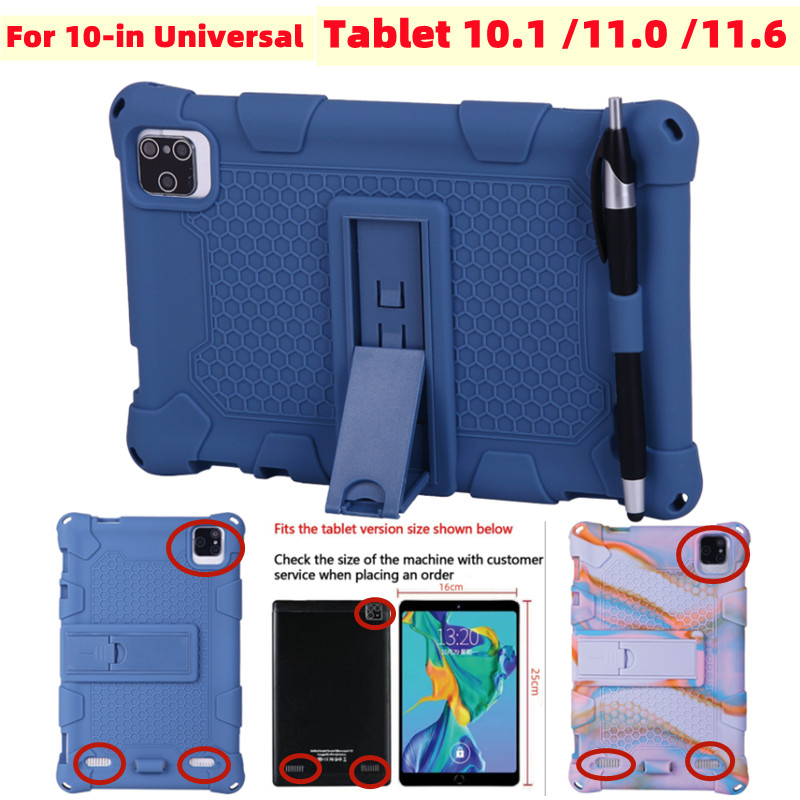 For 10-in Universal Tablet Soft Silicon Protective Case Android 10.1 11.0 11.6-inch Tab (25x16cm) With Bracket Protective Cover P20 Shockproof Case Kickstand Kids Cover Heat Dissipation Shell