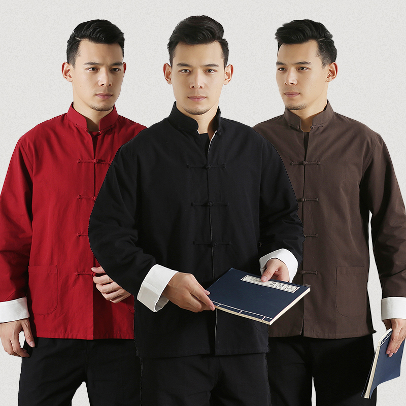 เสื้อเชิ้ตแขนยาว ผ้าฝ้าย และผ้าลินิน แบบดั้งเดิม สไตล์จีน แฟชั่นกังฟู สําหรับผู้ชาย