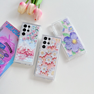 รูปแบบสีน้ำมัน ซองโทรศัพท์ Samsung Galaxy S23 Ultra S23 Plus S23 S22 Ultra S22 Plus S22 A54 5G Case เคสโทรศัพท์ใหม่ แผ่นหลังอะคริลิค ขอบซิลิโคนป้องกันการตก เคสมือถือซัมซุง