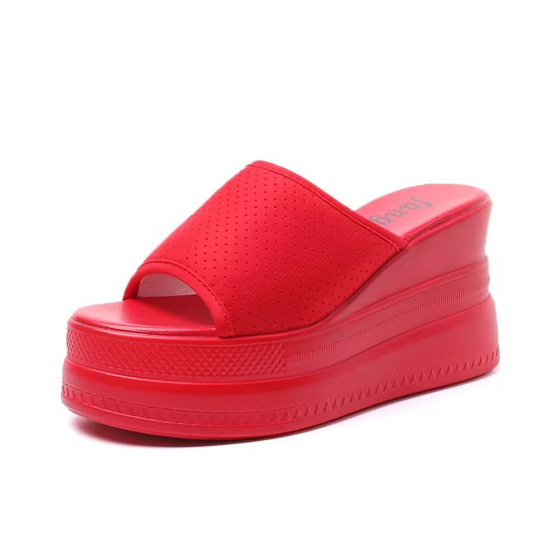 รองเท้าแตะผู้หญิงด้านล่างนุ่มแฟชั่นรองเท้าแตะลาดสีบริสุทธิ์ 6 ซม. Flip Flop