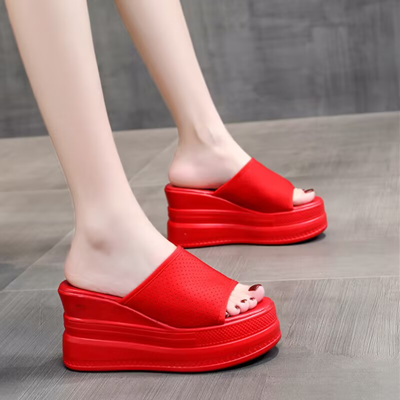 รองเท้าแตะผู้หญิงด้านล่างนุ่มแฟชั่นรองเท้าแตะลาดสีบริสุทธิ์ 6 ซม. Flip Flop