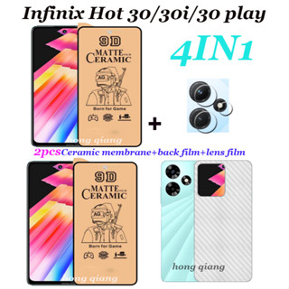 (4 In 1) ฟิล์มเซรามิก 2 ชิ้น ฟิล์มเลนส์ 1 ชิ้น ฟิล์มด้านหลัง 1 ชิ้น สําหรับ Infinix Hot 30 30i 30 play