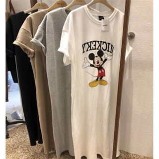ชุดเดรสเสื้อยืด ความยาวเหนือเข่า ทรงหลวม ลายมิกกี้เมาส์ แฟชั่นฤดูร้อน สไตล์เกาหลี สําหรับผู้หญิง