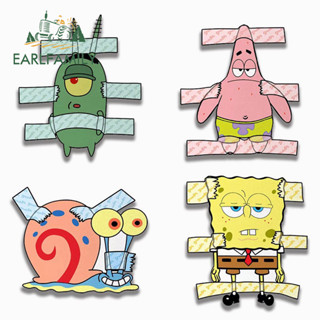 Earlfamily สติกเกอร์กันแดด ลายการ์ตูน Spongebob สําหรับติดตกแต่งรถยนต์ แล็ปท็อป หมวกกันน็อค รถจักรยานยนต์ ขนาด 13 ซม. x 12.1 ซม.