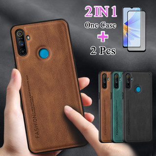 2 IN 1 เคสโทรศัพท์หนัง หรูหรา พร้อมฟิล์มกระจกนิรภัย แบบโค้ง สําหรับ Realme C3