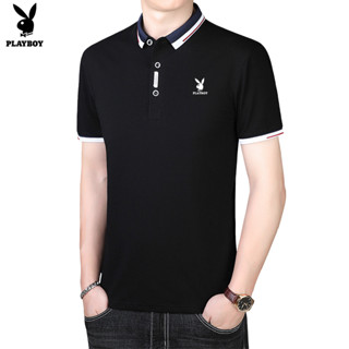 Playboy ใหม่ เสื้อยืด คอปก แขนสั้น ผ้าฝ้าย สไตล์ธุรกิจ สําหรับผู้ชาย