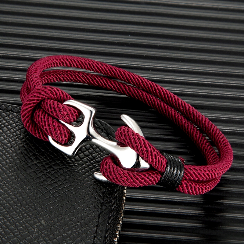 Mkendn Anchor สร้อยข้อมือผู้ชาย Double strand Nautical Survival เชือก Paracord สร้อยข้อมือผู้หญิงสีสแตนเลสกีฬาหัวเข็มขัด
