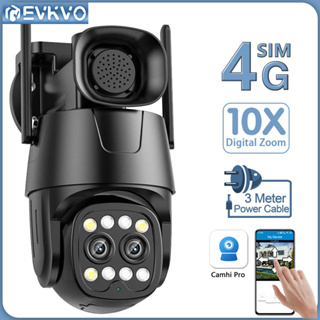 Evkvo กล้องวงจรปิดรักษาความปลอดภัย 4K 8MP 4G ซิมการ์ด เลนส์คู่ WiFi IP PTZ มองเห็นกลางคืน ตรวจจับสีอัตโนมัติ กันน้ํา สําหรับบ้าน