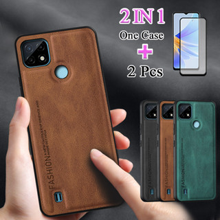 2 IN 1 เคสโทรศัพท์หนัง หรูหรา พร้อมฟิล์มกระจกนิรภัย โค้ง สําหรับ Realme C21Y Realme C25Y