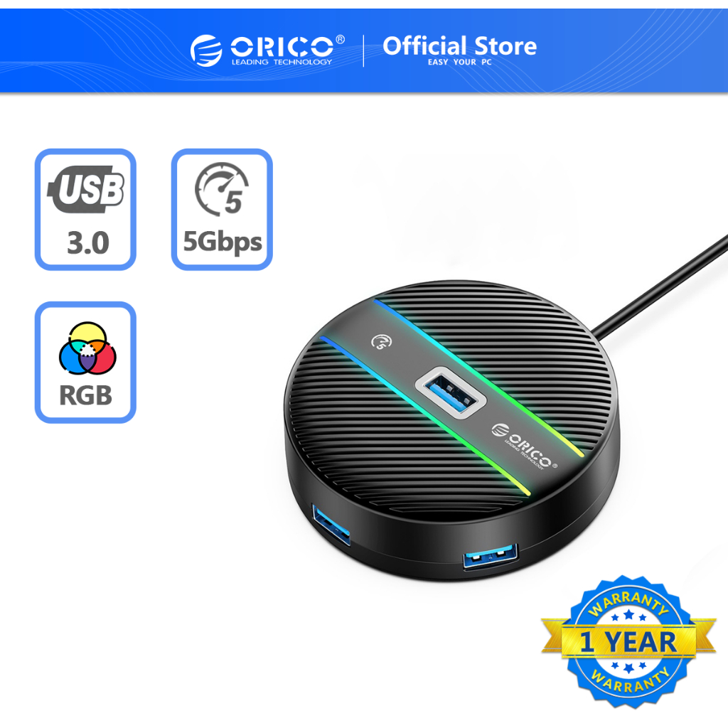 Orico RGB Typec Hub 4-Port USB3.0 Hub ตัวแยก USB แบบพกพาความเร็วสูงสําหรับ MacBook Air, Mac Mini, iM
