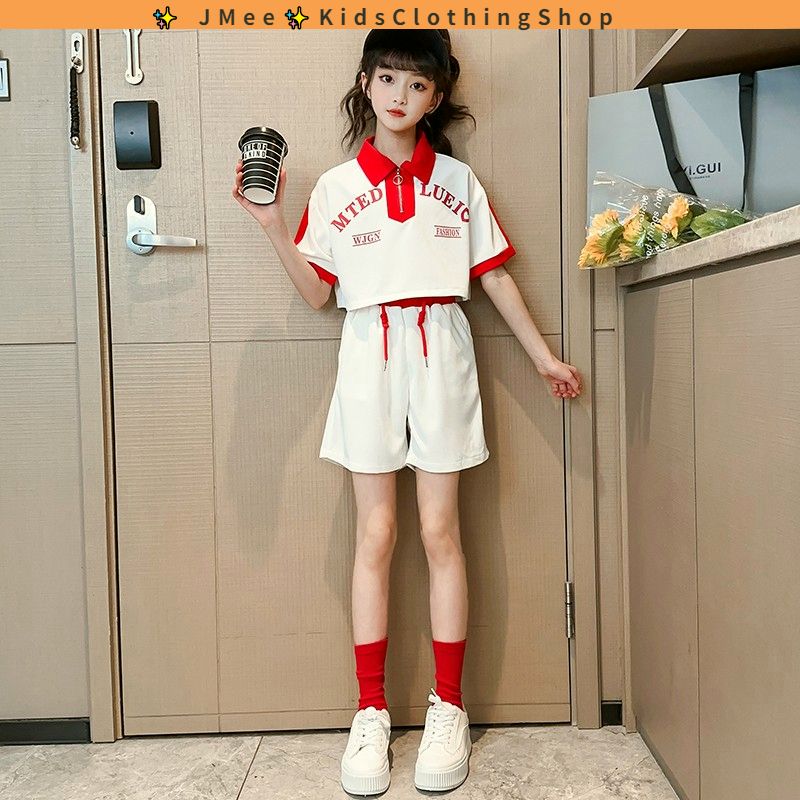 [สปอต] 3-14 ปี สาว สาวเซ็ตสาวแขนสั้นเกาหลีแฟชั่นสาวใหญ่กีฬาเด็กกีฬาชุดกีฬาสาว