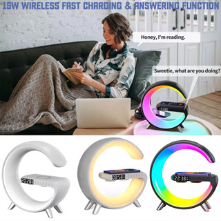 ลําโพงบลูทูธไร้สาย รูปตัว G มีนาฬิกาปลุก LED RGB 15W ชาร์จโทรศัพท์ได้