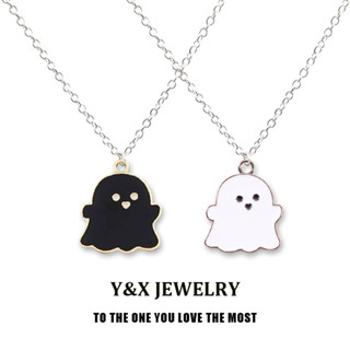 【Y&amp;X】สร้อยคอโซ่ จี้การ์ตูนผีน่ารัก สีดํา และสีขาว เหมาะกับของขวัญวันฮาโลวีน สําหรับผู้หญิง และผู้ชาย