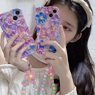 เคสโทรศัพท์มือถือ กรอบรูป ลายดอกไม้ พร้อมสายคล้องมือ สีสันสดใส สําหรับ IPhone 12 13 14 11 Pro Max Kkyhh