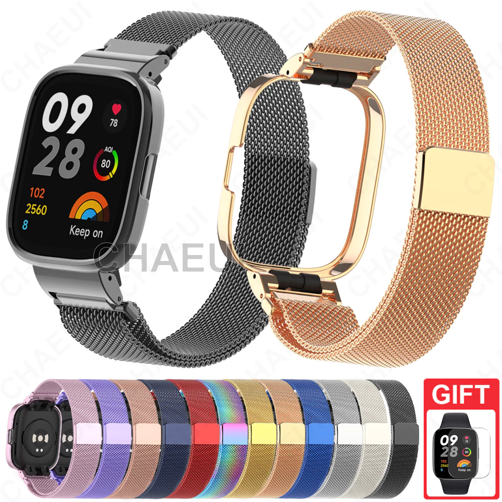 สายสแตนเลสพร้อมเคสสร้อยข้อมือวงโลหะสําหรับ Redmi Watch 6 5 4 3 2 Lite Active / Mi Watch Lite