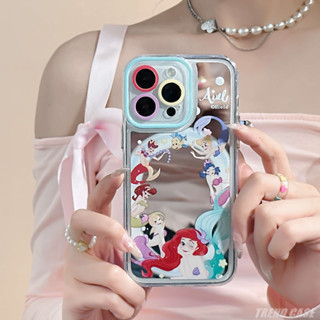 เคสโทรศัพท์มือถือกระจก กันกระแทก ลายการ์ตูนเจ้าหญิงดิสนีย์นางเงือก หรูหรา สําหรับ iPhone 14 13 11 12 Pro Max 14Pro