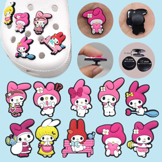 จี้ PVC รูปการ์ตูนอนิเมะ Jibbitz Sanrio Melody น่ารัก อุปกรณ์เสริม สําหรับตกแต่งรองเท้า Crocs จํานวน 1 ชิ้น