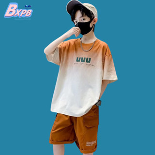 Bxpb- เสื้อยืดแขนสั้น ผ้าฝ้ายแท้ ระบายอากาศ ทรงหลวม คุณภาพสูง พิมพ์ลาย ไล่โทนสี สไตล์เกาหลี สําหรับเด็ก 120 @