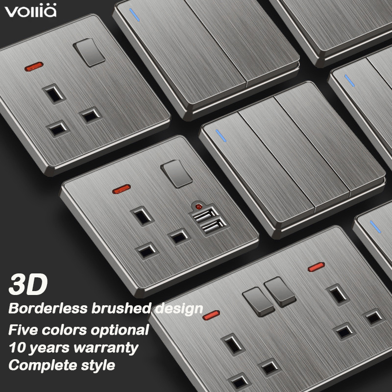 โวลเลีย ซ็อกเก็ตผนังไฟฟ้าไม่มีขอบและสวิทช์13แอมป์คู่หลายผนังซ็อกเก็ต1/2/3/4แก๊ง1/2ทางนานาชาติที่ทันสมัยสวิตช์ไฟปิด/บนโคมไฟ20กเครื่องทําน้ําอุ่นสวิทช์