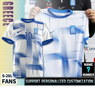 เสื้อกีฬาแขนสั้น ลายทีมชาติฟุตบอล Greece 23-24 ชุดเหย้า [รุ่นพัด] ไซซ์ S-4XL คุณภาพสูง