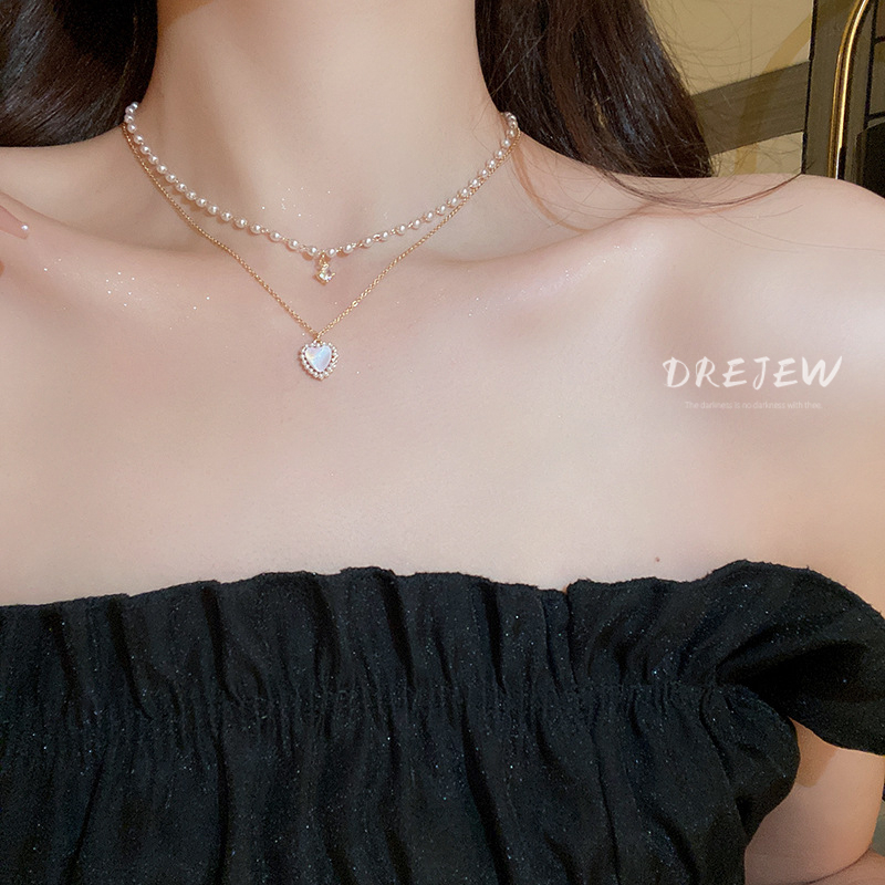 DREJEW สร้อยคอโซ่ ชุบไฟฟ้า ทองแท้ ประดับไข่มุก สร้างสรรค์ ความรัก หวานแหวว กระดูกไหปลาร้า สร้อยคอแฟชั่น สไตล์อิน