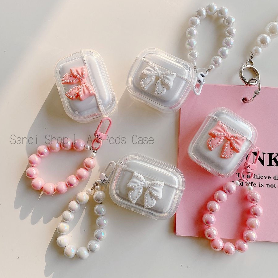 Simple AirPods 4 CasePearl Bow AirPods สําหรับ AirPods 1/2/3/Pro Pro2 กรณี AirPods 3 TPU โปร่งใสนุ่ม Apple ชุดหูฟังบลูทูธไร้สาย Anti drop AirPods 2Gen กรณี AirPods Pro2