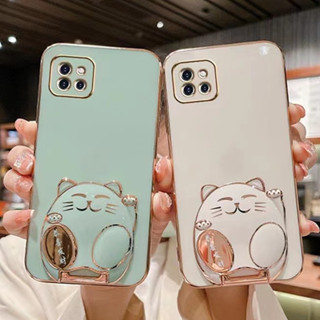 เคสโทรศัพท์มือถือซิลิโคน TPU ชุบสี่เหลี่ยม ลายแมวรวย 6D สําหรับ Samsung A22 4g A22 5g A12 A42