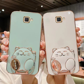 เคสโทรศัพท์ซิลิโคน TPU ชุบสี่เหลี่ยม ลายแมวรวย 6D กันกระแทก สําหรับ Samsung J7 Prime J6 Prime J4 Prime J4 Plus