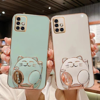 เคสโทรศัพท์ซิลิโคน TPU ชุบสี่เหลี่ยม 6D กันตก ลายแมวร่ํารวย สําหรับ Samsung A51 A71