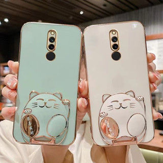 เคสโทรศัพท์มือถือซิลิโคน TPU ชุบสี่เหลี่ยม ลายแมวร่ํารวย 6D สําหรับ Xiaomi Redmi 8 Redmi 8A